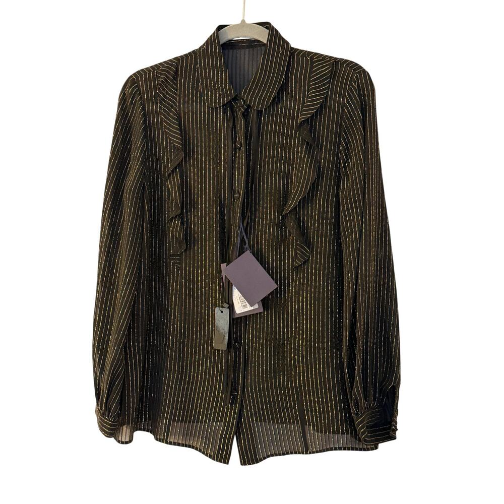 Prada NWT Gold Metallic Striped Black Tunic Long Sleeves